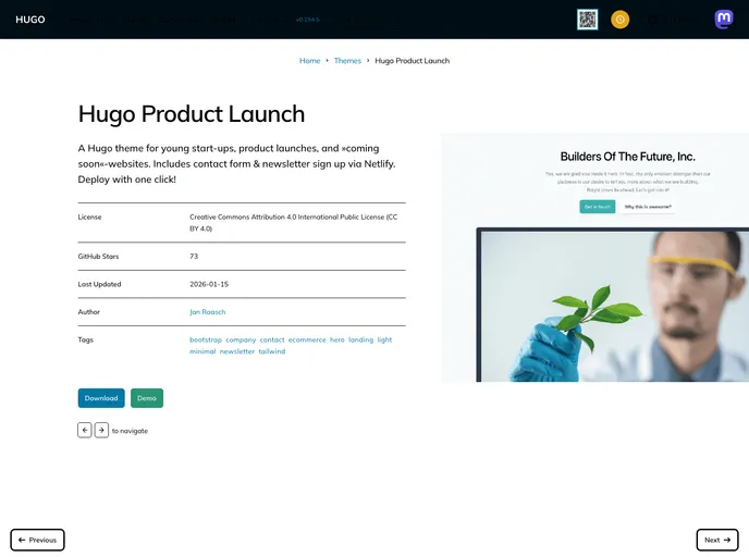 Hugo Product Launch Kickstart screenshot