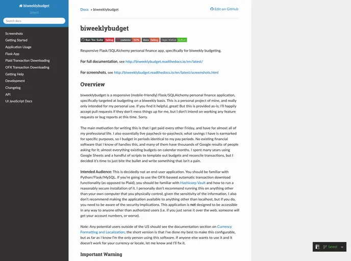 screenshot of Biweeklybudget