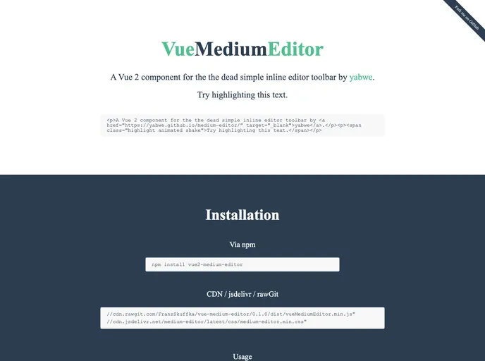 screenshot of Vue Medium Editor