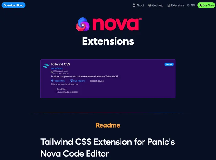 screenshot of Tailwindcss Nova Ext