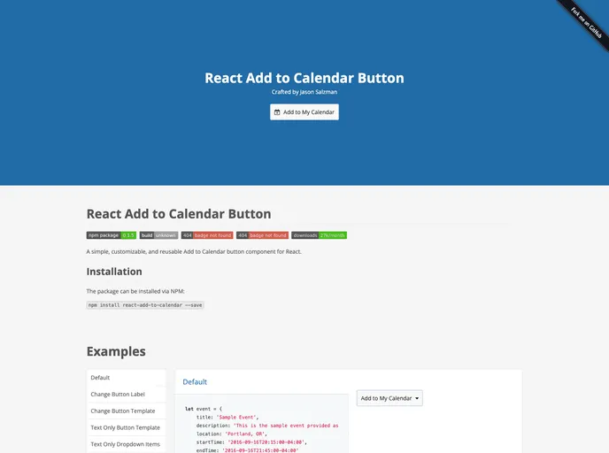 screenshot of React Add To Calendar