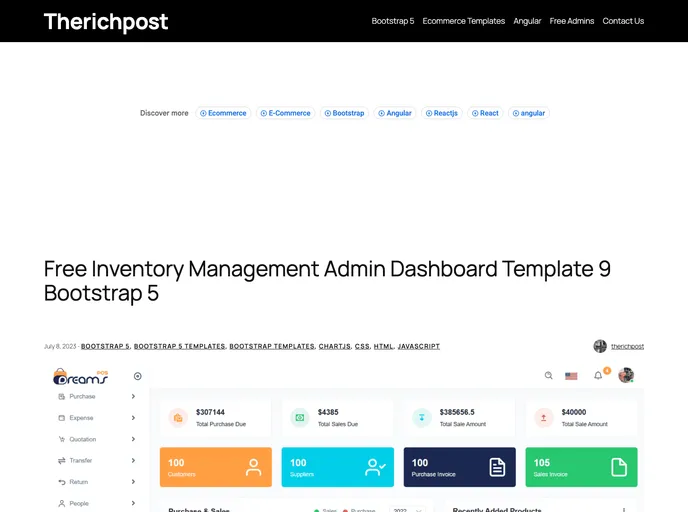 Inventory Management Admin Dashboard screenshot