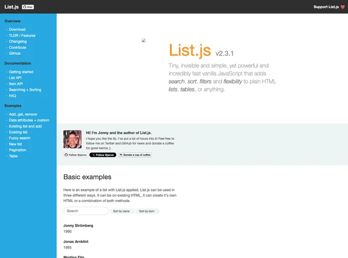 screenshot of List.js