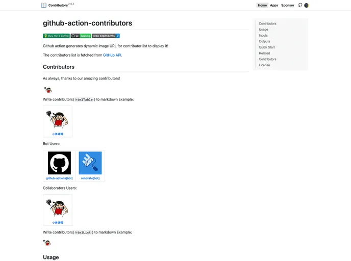 screenshot of Github Action Contributors