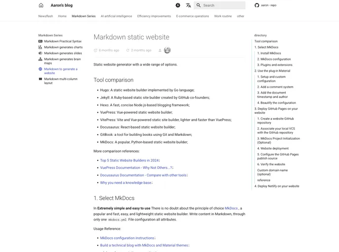 screenshot of Mkdocs Document Dates