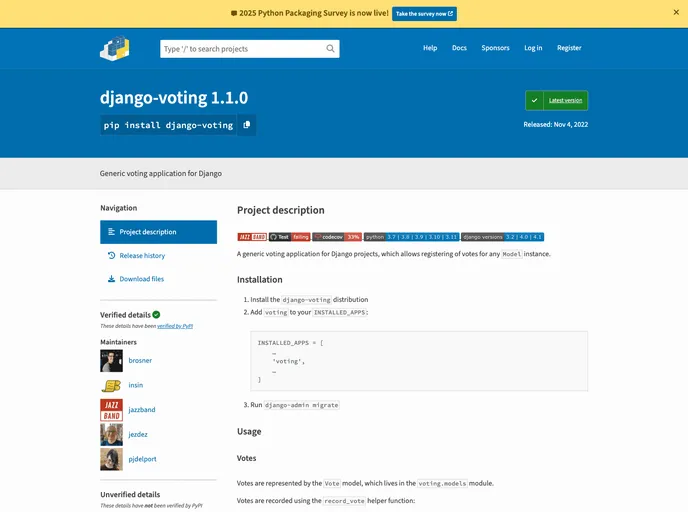 screenshot of Django Voting