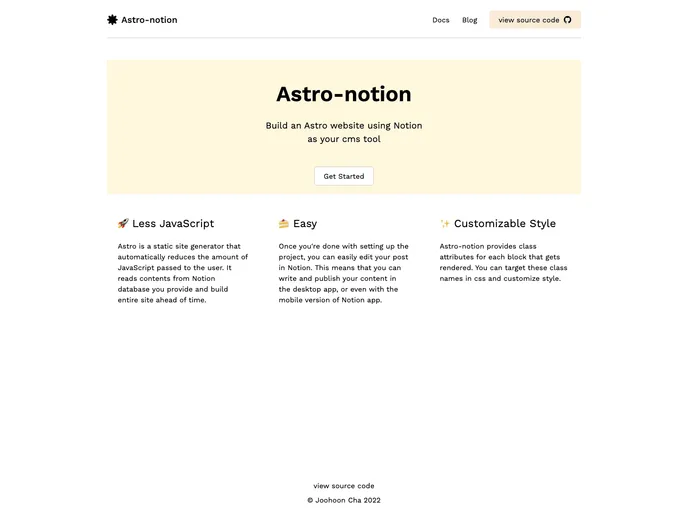 screenshot of Astro Notion