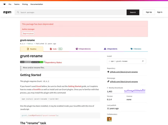 screenshot of Grunt Rename