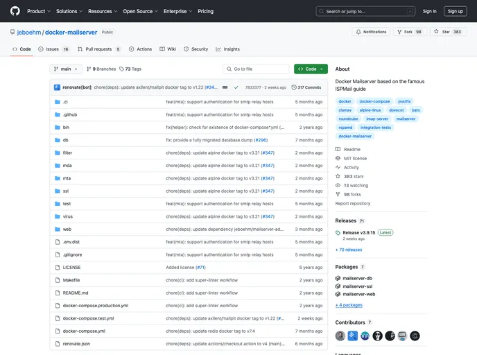 screenshot of Mailserver Admin