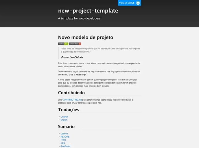 screenshot of New Project Template