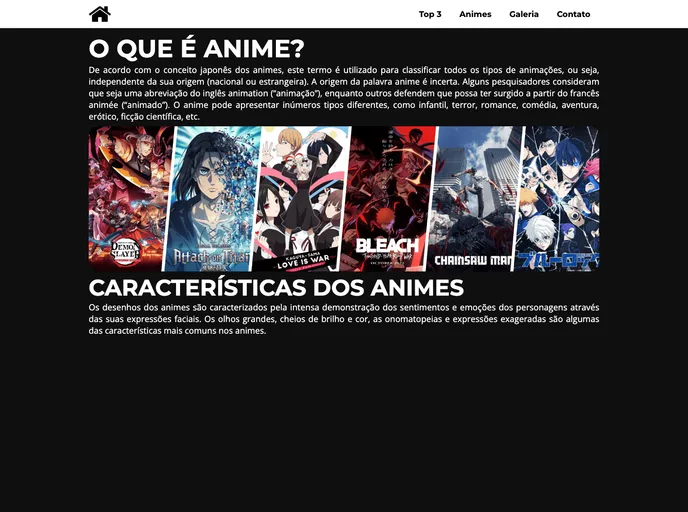 screenshot of Landing Page Anime