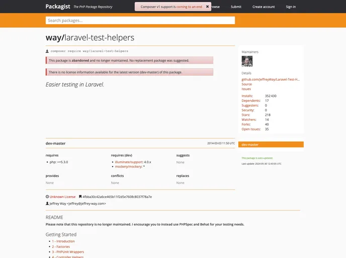 screenshot of Laravel Test Helpers