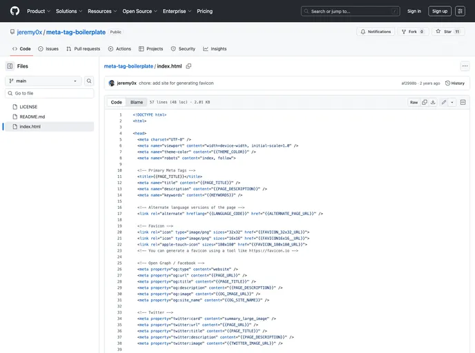 screenshot of Meta Tag Boilerplate