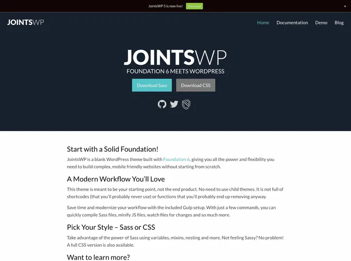 screenshot of JointsWP