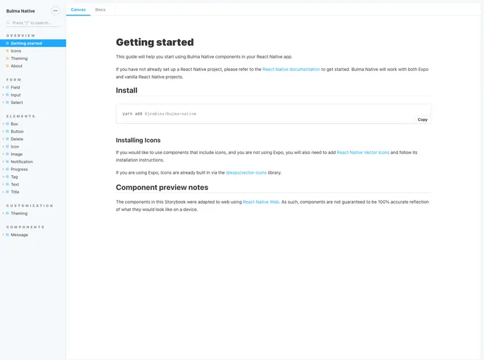screenshot of Bulma Native