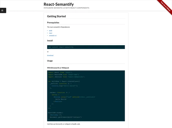screenshot of React Semantify