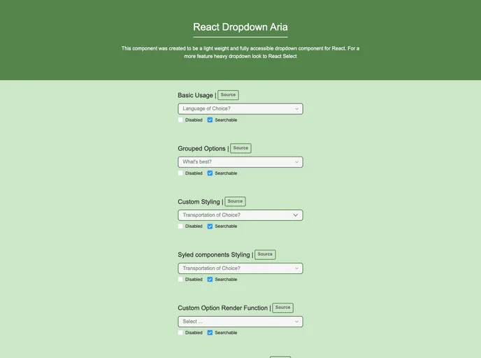 screenshot of React Dropdown Aria