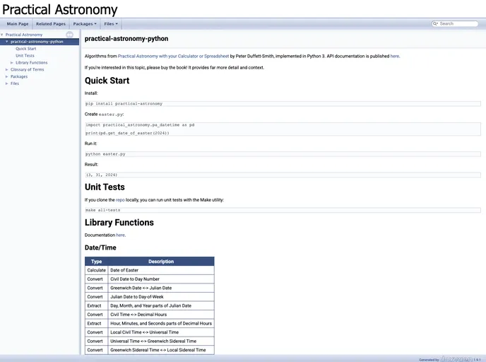 screenshot of Practical Astronomy Python