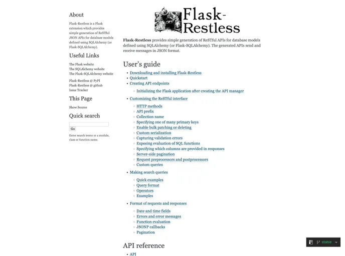 screenshot of Flask Restless