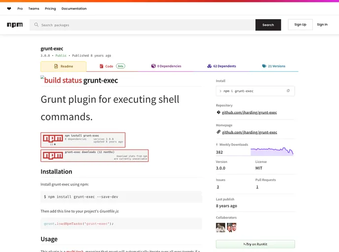 screenshot of Grunt Exec