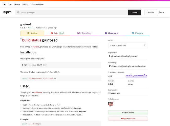 screenshot of Grunt Sed