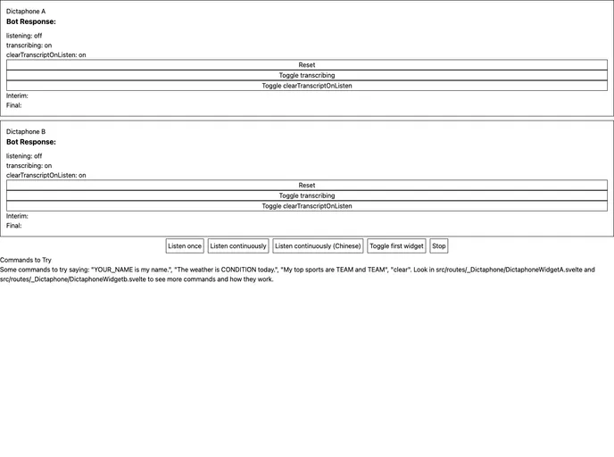 screenshot of Svelte Speech Recognition