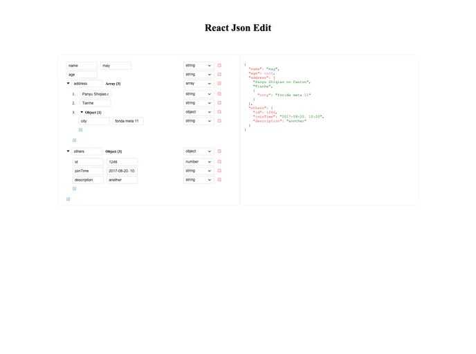 React Json Editor UI screenshot