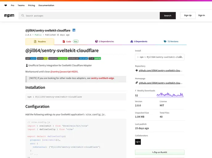 screenshot of Sentry Sveltekit Cloudflare