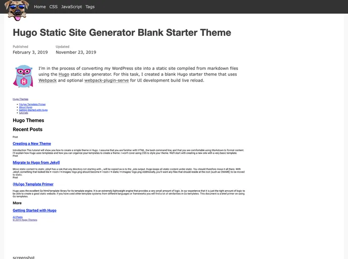 screenshot of Hugo Starter