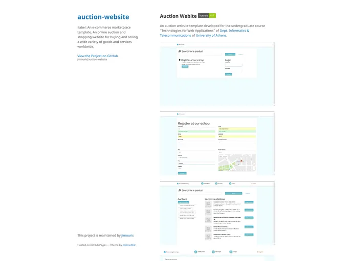 screenshot of Auction Website