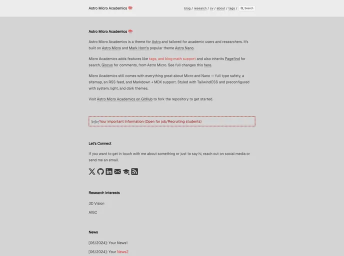 screenshot of Astro Micro Academic