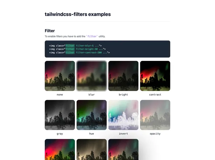 screenshot of Tailwindcss Filters