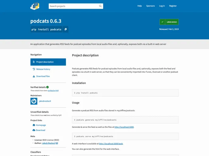 screenshot of Podcats