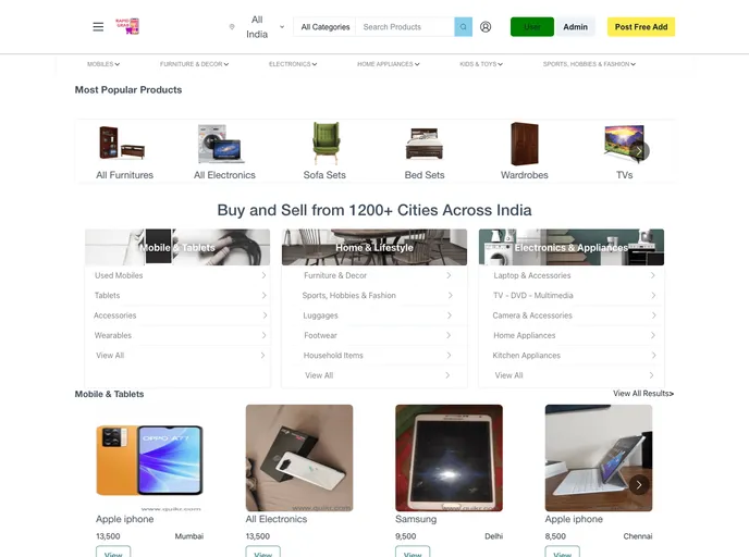 screenshot of Quikr Bazaar.com