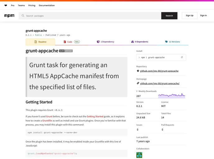 screenshot of Grunt Appcache