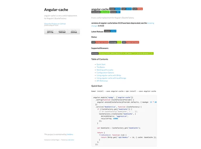 screenshot of Angular Cache