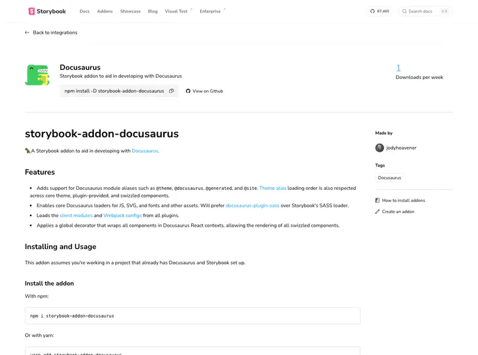 screenshot of Storybook Docusaurus