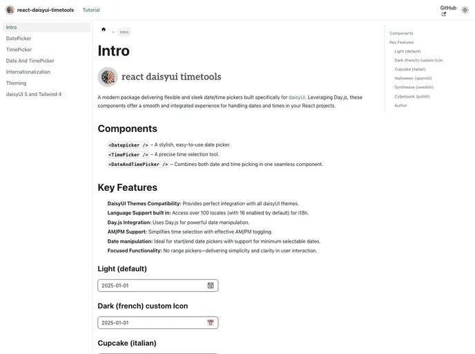 screenshot of React Daisyui Timetools