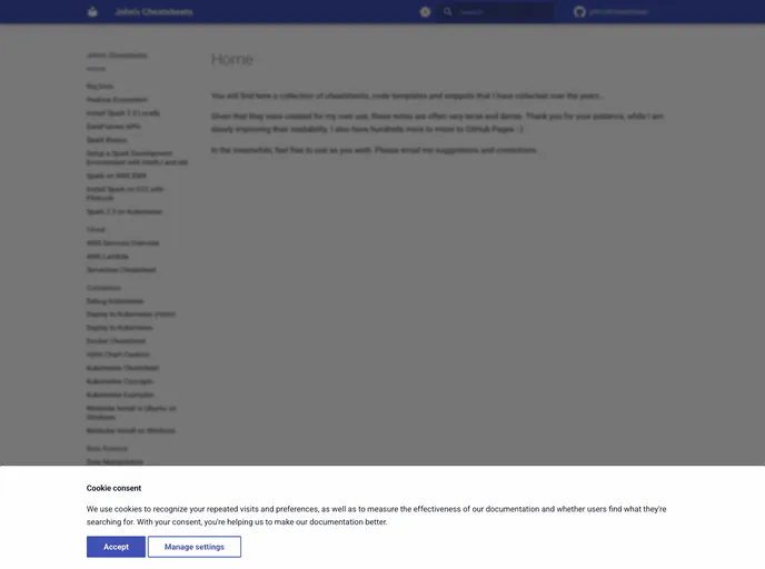 screenshot of Cheatsheets