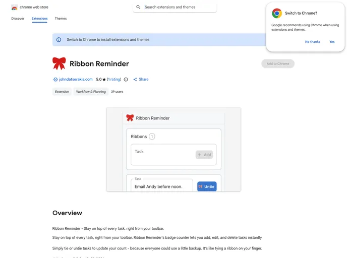 Chrome Ribbon Reminder screenshot