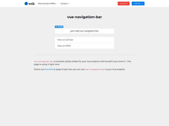 Vue Navigation Bar screenshot