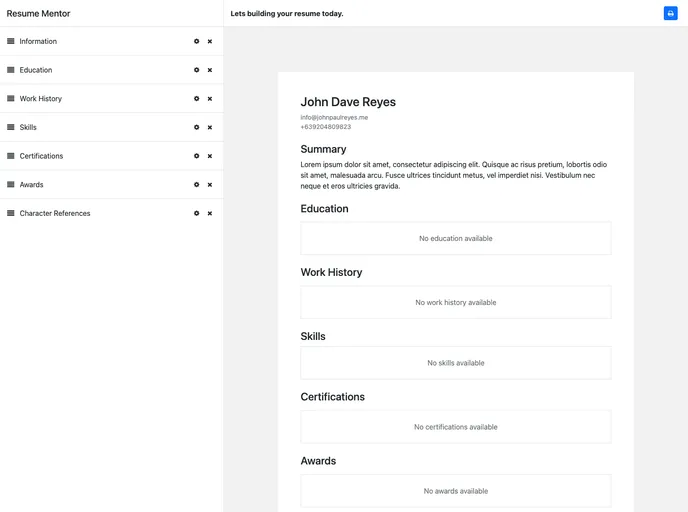 screenshot of Svelte Resume Builder