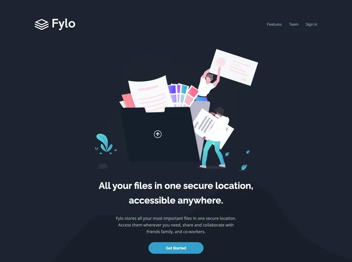 screenshot of Fylo Dark Theme Landing Page