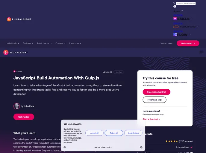 screenshot of Pluralsight Gulp