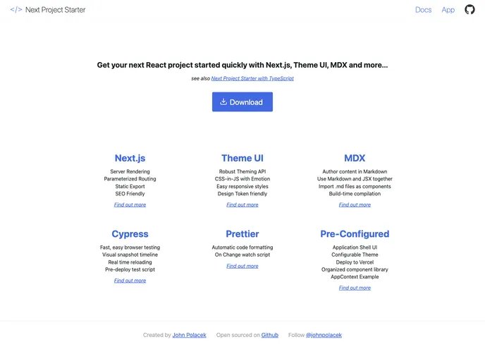 screenshot of Next Project Starter