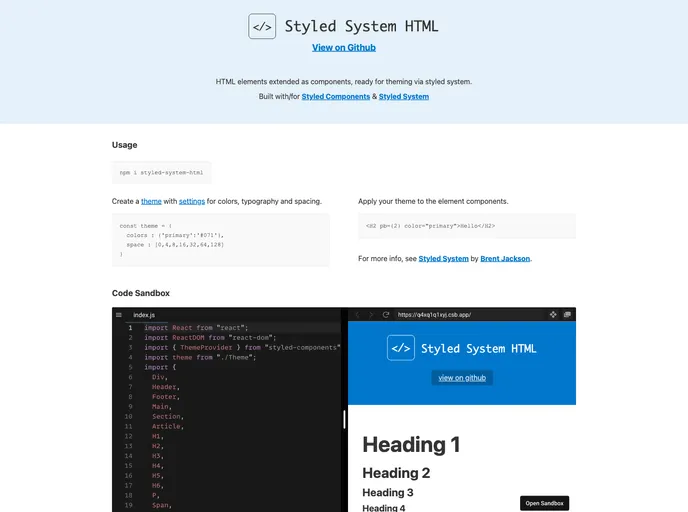 screenshot of Styled System Html