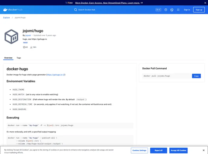 screenshot of Docker Hugo