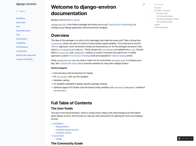 screenshot of Django Environ