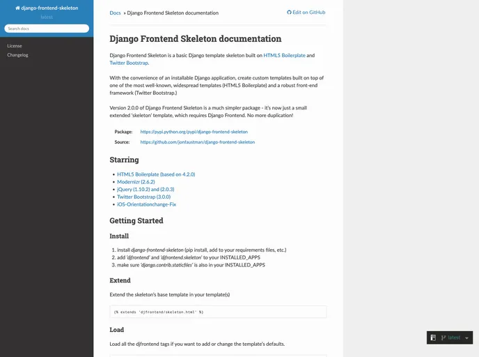screenshot of Django Frontend Skeleton