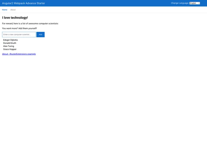 screenshot of Angular2 Webpack Advance Starter